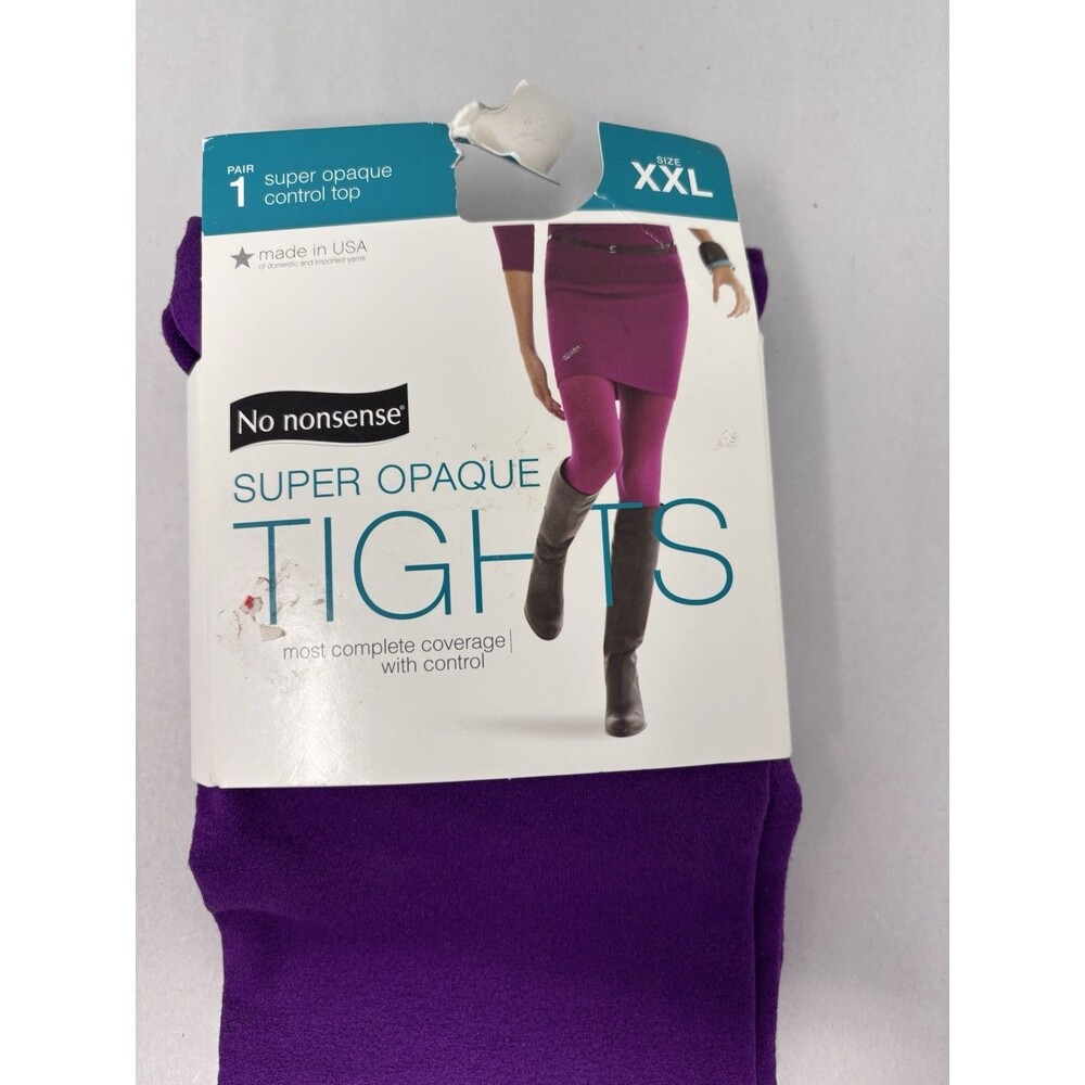New No Nonsense Super Opaque Control Top Tights,XXL CONCORD PURPLE Color USA